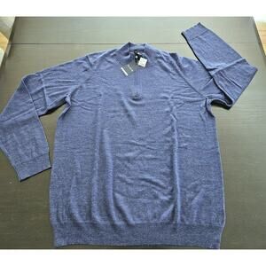 Jos A Bank Traveler Men's 3XL Blue 100% Merino Wool 1/4 Zip Sweater Work